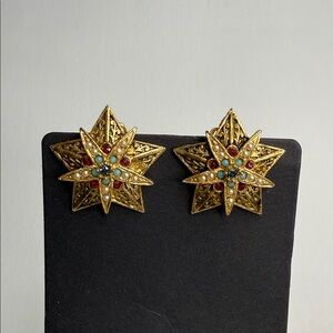 Vintage Arthur Pepper Gold Starburst Clip On Earrings